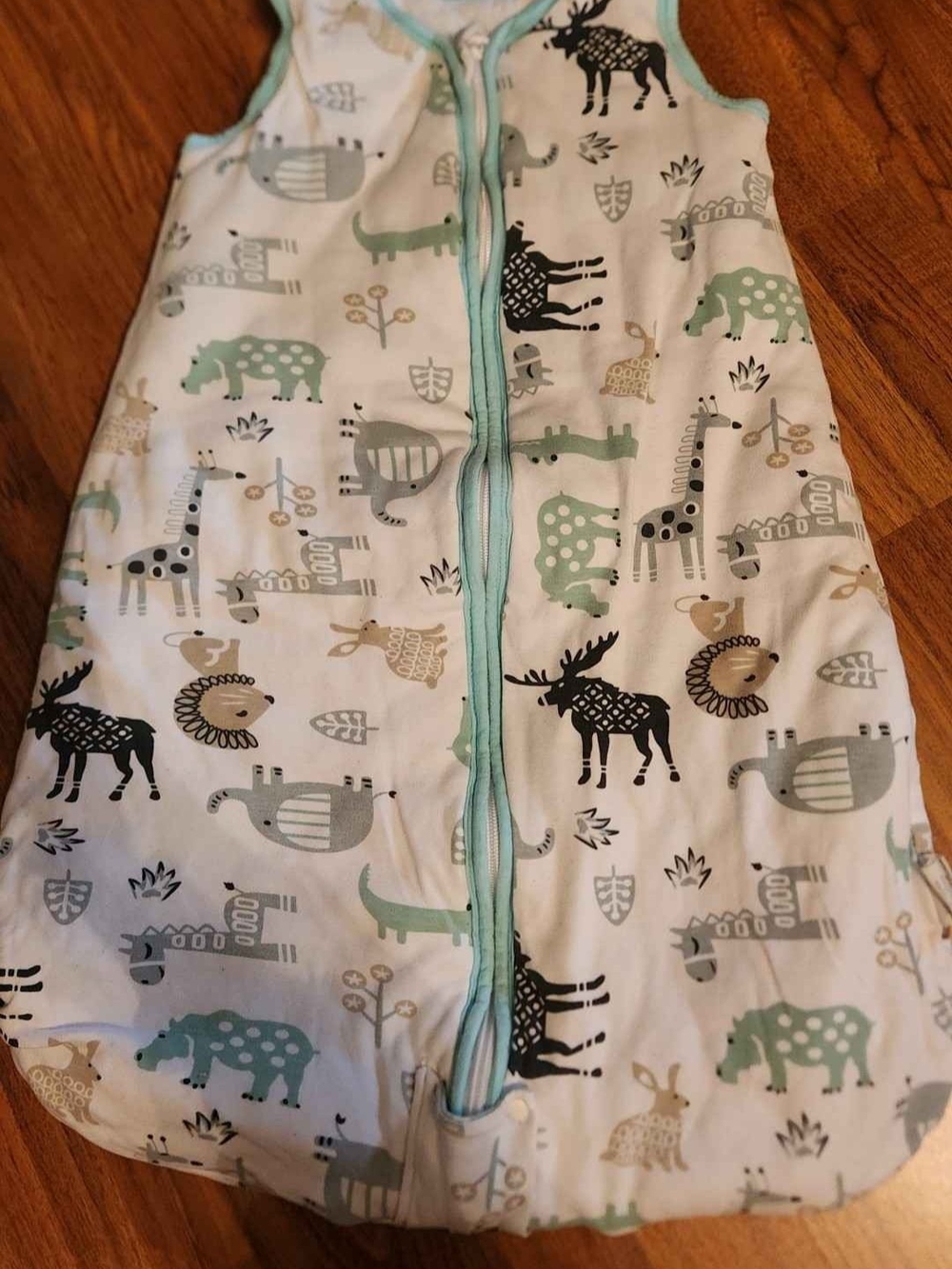 Soft Cotton Kids Sleep Sack - Mint & Gray Animal Print